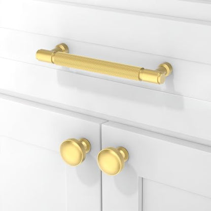 10 Pack Brushed Gold Knurled Cabinet Pulls 5 Inch(128mm) Kitchen Cabinet Handles Cabinet Hardware Drawer Pulls - color: Brushed Gold, size: 5" Hole Center