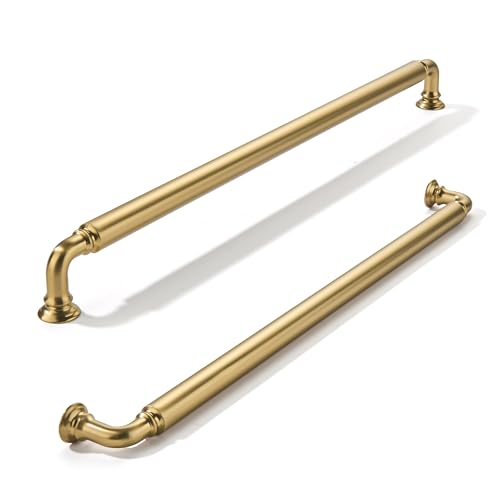 khtumeware 2-Pack Brushed Brass Heavy-Duty Solid Cabinet Pulls, 12 Inch(305mm) Hole Center, Satin Gold Drawer Pulls, Cabinet Hardware, Suitable for Kitchen Cabinets, Bathrooms and Dressers - color: Brushed Brass, size: 12 Inch(305mm)Hole Center