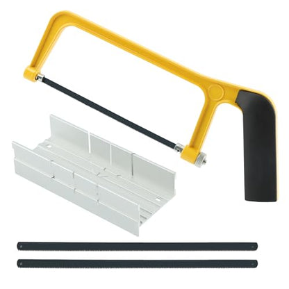 6'' Mini Hacksaw and Mitre Block Set, Compact Hand Operated Hack Saw with 2 Spare Blades, Aluminum Cutting Saw Hack Saws for Metal, Used to Cut Drywall, Wood, Metel, Plastic (Yellow) - color: Yellow