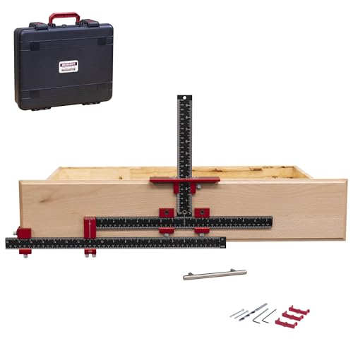 Milescraft 1344 Cabinet PRO – Cabinet Hardware Jig. Install Home Cabinet Drawer and Door Handles & Knobs. Precision All-Metal Construction. Included Extension for 32 Inch Range. Padded Case Included.