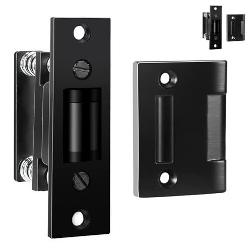 HOMOTEK 2 Pack Commercial Heavy Duty Door Roller Catch, Drive in Ball Catch with Strike Plate Solid Zinc Adjustable Silent Door Latch, Spring Tension Roller, Black - color: Black, size: 2