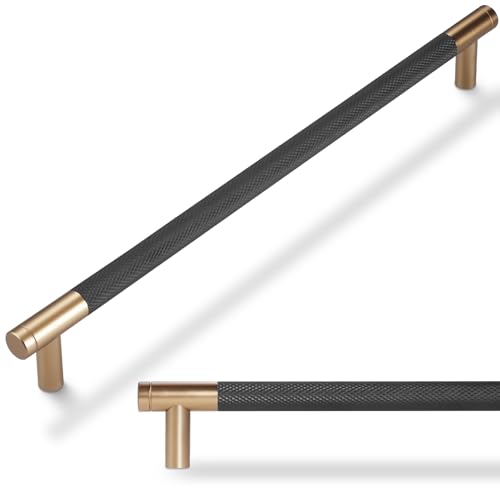 6 Pack 11.3 Inch Black And Champagne Bronze Kitchen Cabinet Handles - color: Black And Champagne Bronze, size: 11-1/3'' Hole Center(288mm)