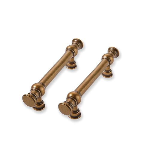 2 Pack 3 Inch Hole Center Antique Brass Cabinet Pulls-Heavy Duty Solid Cabinet Handles Suitable for Cabinets, Dressers, Kitchens and Bathroom cabinets - color: Antique Brass, size: 3 Inch hole center, style: 2-Pack