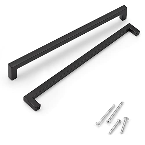 KNOBWELL 20 Pack| 10 inch Flat Black Kitchen Cabinet Handles 256mm Modern Square Cupboard Pulls Bathroom Cabinet Bedroom Vanity Dresser Drawer Handles - color: Matte Black, size: Hole Center:10 inch(256mm)