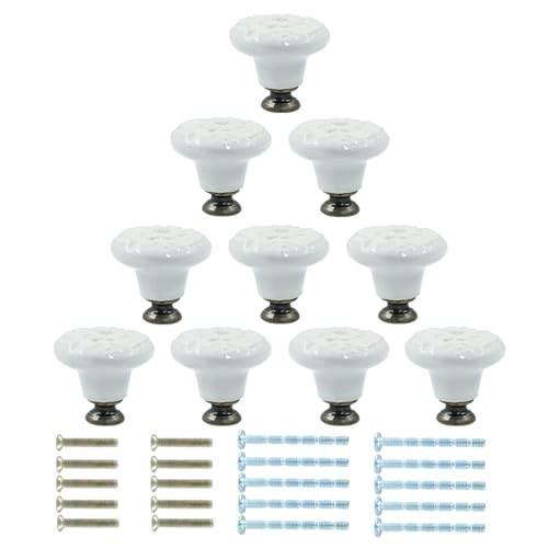 Piutouyar White Ceramic Cabinet Knobs, 34mm / 1.3 Inch, 10Pcs - color: White, size: 10 Pieces
