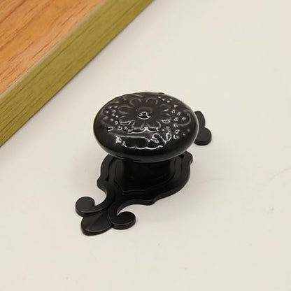 HUAMULAN 10 Pack Ceramic Knobs Cabinet Pulls Handle with Black Backplate - color: Black Knob + Black Base