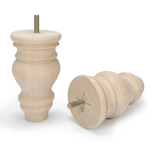 5 Inch Wood Furniture Legs Set of 4 Round Bun Feet Unfinished Replacement - size: 5inch
