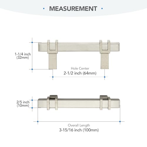 HOME EDIT 25 Pack 2-1/2 inch Brushed Nickel Cabinet Handles, Kitchen Cabinet Handles Drawer Pulls Zinc Alloy Square Bar Kitchen Pulls - color: Brushed Nickel, size: 2-1/2 Inch Hole Center