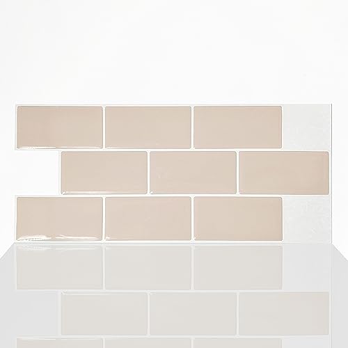 Alwayspon 10 Sheets White Cream 3D Vinyl Backsplash Subway Sticker Peel and Stick, Self-Adhesive Wall Tile Transfer Wall Sticker Sheets for Kithchen Bathroom, 11.81"x5.12" - color: Dj107