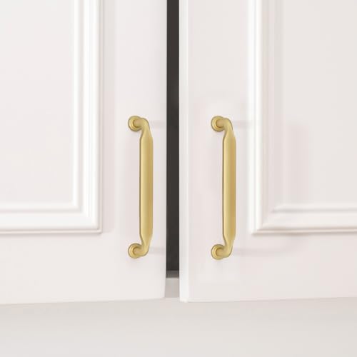 Goldenwarm 10 Pack 3-3/4 Inch Brushed Brass Cabinet Pulls Solid Handles - color: Brushed Brass, size: 3-3/4 Inch Hole Center