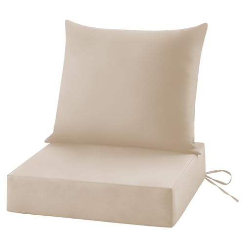 Patio Cushions for Outdoor Furniture, 24x24 Outdoor Couch Cushions, Waterproof & Fade-Resistant Patio Chair Cushions with Removable Cover, Replacement Outdoor Deep Seat Cushion, Beige (Set of 1) - color: Beige