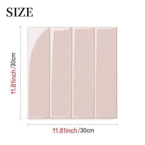Alwayspon 10 Sheets 12inch/30cm 3D Vinyl Backsplash Tiles, Self-Adhesive Peel and Stick Wall Tile Stickers Stick on Subway Tiles for Kitchen Bathroom Wall, Pink Texture - color: Pink Texture