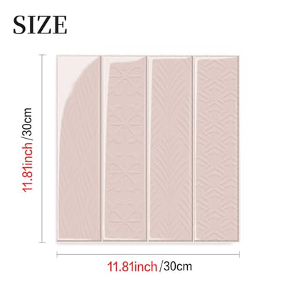 Alwayspon 10 Sheets 12inch/30cm 3D Vinyl Backsplash Tiles, Self-Adhesive Peel and Stick Wall Tile Stickers Stick on Subway Tiles for Kitchen Bathroom Wall, Pink Texture - color: Pink Texture