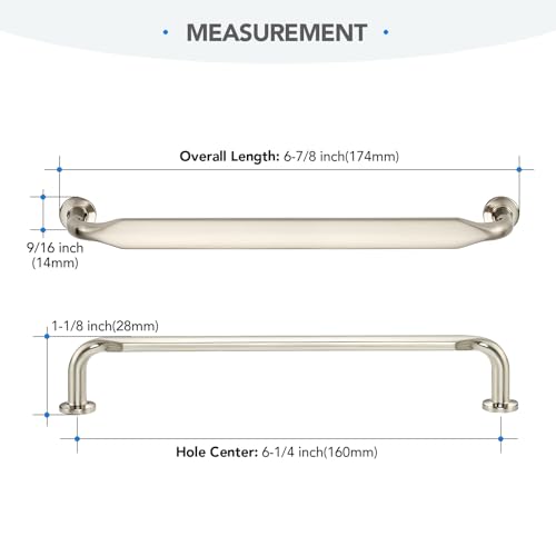 HOME EDIT Brushed Nickel Solid Cabinet Handles & Pulls 6-1/4 Inch 10 Pack - color: Brushed Nickel, size: 6-1/4 inches Hole Center