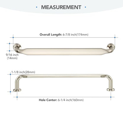 HOME EDIT Brushed Nickel Solid Cabinet Handles & Pulls 6-1/4 Inch 10 Pack - color: Brushed Nickel, size: 6-1/4 inches Hole Center