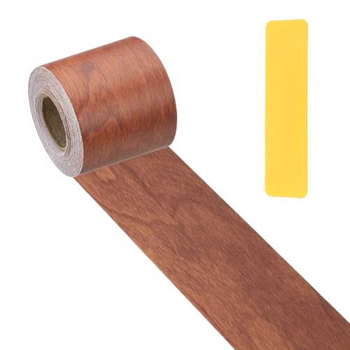 PATIKIL Wood Grain Repair Tape 2" x33', Self Adhesive Realistic Textured Repair Patch Peel and Stick Wood Tape with Scraper for Floor Door Window Furniture Table Red Brown - color: Red Brown, size: 2"x33'