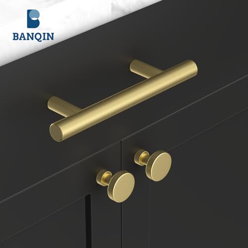 10 Pack Gold Cabinet Knobs and Pulls - Round Drawer Knobs, Brushed Brass for Kitchen Cabinets - color: Brushed Brass, size: 10 Pack