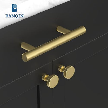 10 Pack Gold Cabinet Knobs and Pulls - Round Drawer Knobs, Brushed Brass for Kitchen Cabinets - color: Brushed Brass, size: 10 Pack
