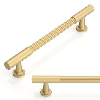 10 Pack Brushed Gold Cabinet Pulls 5 Inch(128mm) Kitchen Cabinet Handles Solid Heavy Duty Drawer Pulls - color: Brushed Gold, size: 5" Hole Center
