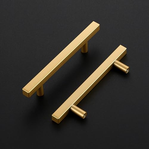Ravinte Champagne Gold Handles Square Cabinet Hardware 4 Inch 10 Pack - size: 4" Hole Center