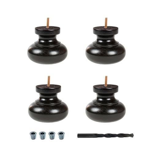 OUTWATER 4 in. H x 4 in. Dia Stained Espresso Solid Hardwood Bun Foot Leg for Furniture 4 Pack with 4 Free Insert Nuts and Drill Bit - color: Espresso