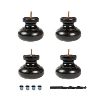 OUTWATER 4 in. H x 4 in. Dia Stained Espresso Solid Hardwood Bun Foot Leg for Furniture 4 Pack with 4 Free Insert Nuts and Drill Bit - color: Espresso