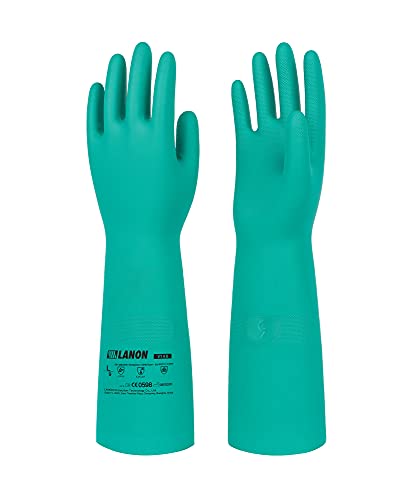 LANON 18" Long Nitrile Chemical Resistant Gloves,Unlined,Green,Large - size: Large (Pack of 1)