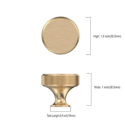 10 Pack Brushed Gold Knurled Cabinet Knobs Round Drawer Pulls - color: Brushed Gold