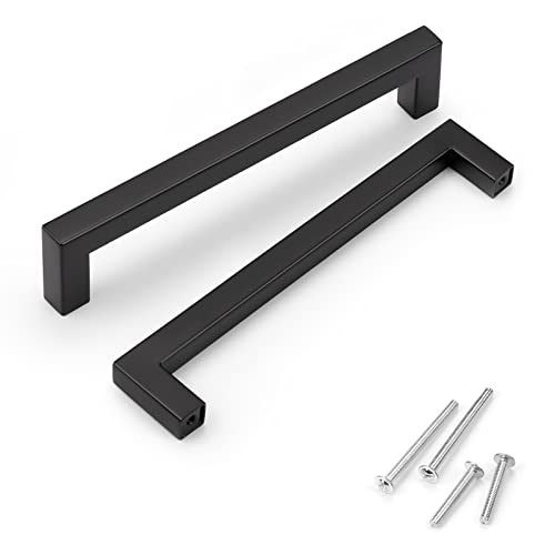 KNOBWELL 20 Pack| 6-3/10 inch Black Cabinet Pulls, 160mm Kitchen Cabinet Handles Stainless Steel Square Pulls for Cupboard Dresser Drawer Closet Wardrobe Vanity - color: Matte Black, size: Hole Center:6-3/10 inch(160mm)