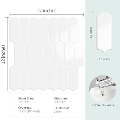 10-Sheet Upgraded Thicker Peel and Stick Kitchen Backsplash Tiles - color: White