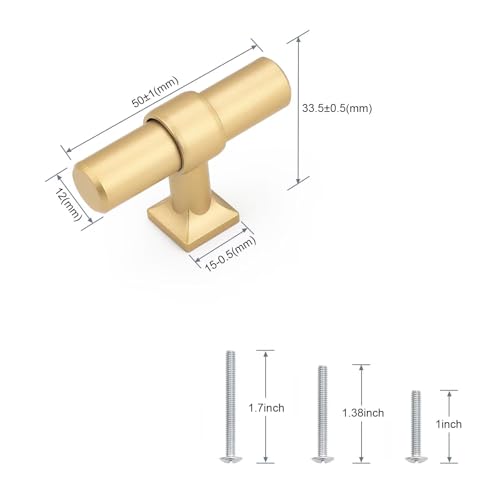 Champagne Gold Cabinet Knobs Single Hole T Bar 10 Pack - color: Champagne Gold, size: Single Hole-2inch Length