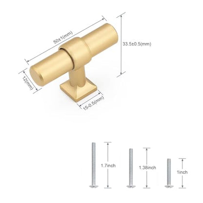 Champagne Gold Cabinet Knobs Single Hole T Bar 10 Pack - color: Champagne Gold, size: Single Hole-2inch Length