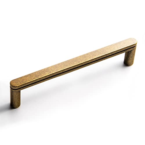 Goo-Ki 6 Pack 5 Inch Antique Brass Cabinet Pull Handle – Decorative Grooved Texture & Non-Slip Grip for Farmhouse/Industrial Cabinetry - color: Antique Brass, size: 5" Center to Center