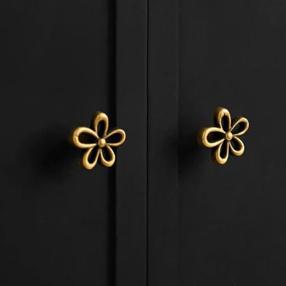 Antique Brass Flower Cabinet Knobs, Boho Knobs 4 Pack | Flower Shape, Antique Brass Finish, Set of 4, Cabinet Hardware, Decorative Knobs - size: Flower-4Pack