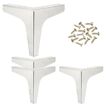 PATIKIL Metal Furniture Legs 5.12 Inch, 4 Pack Triangle Furniture Feet DIY Replacement Legs Modern Style for Cabinet Cupboard Table Couch Sofa Dresser, Silver - size: 5.12 Inch