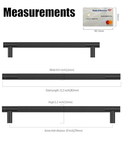 Matte Black Knurled Cabinet Handles Kitchen Pulls 10 Inch 10 Pack - color: Matte Black, size: 10" Hole Center