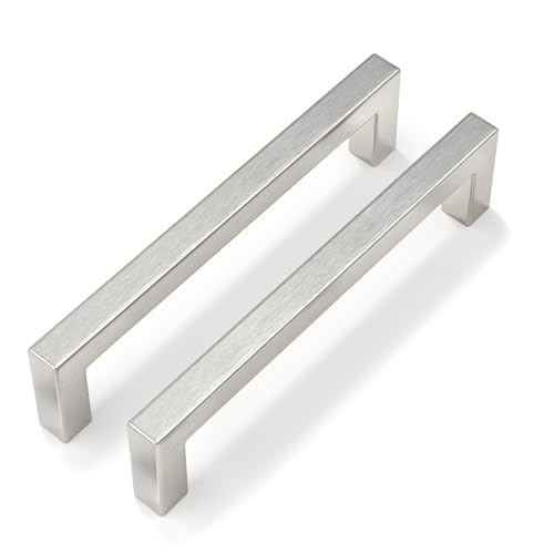 Goldenwarm Brushed Nickel Cabinet Pulls 30 Pack 5 Inch, Square Drawer Handles, Stainless Steel, Screws Included, Silver Kitchen Hardware for Cupboard Closet Furniture Upgrade - size: 5In(128MM) Hole Centers