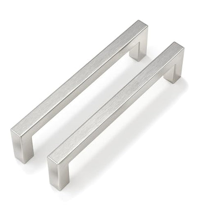 Goldenwarm Brushed Nickel Cabinet Pulls 30 Pack 5 Inch, Square Drawer Handles, Stainless Steel, Screws Included, Silver Kitchen Hardware for Cupboard Closet Furniture Upgrade - size: 5In(128MM) Hole Centers