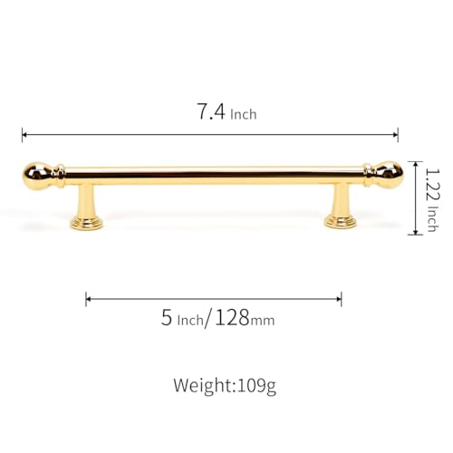 YAGU 6 Pack Polished Brass Cabinet Handles 5 Inch(128mm) Hole Center Polished Gold Kitchen Drawer Pulls Furniture Hardware for Dresser Bathroom Cupboard Wardrobe Closet Vanity - color: Polished Brass, size: 6 Pack, style: 5''/128MM Hole Center