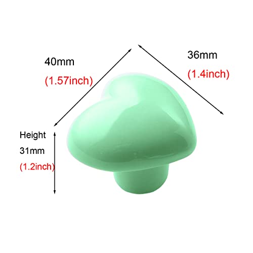 HUAMULAN Ceramic Knobs Heart Shape Cabinet Dresser Pulls Door Handle 15 PCS - color: LS154-Green-15PCS