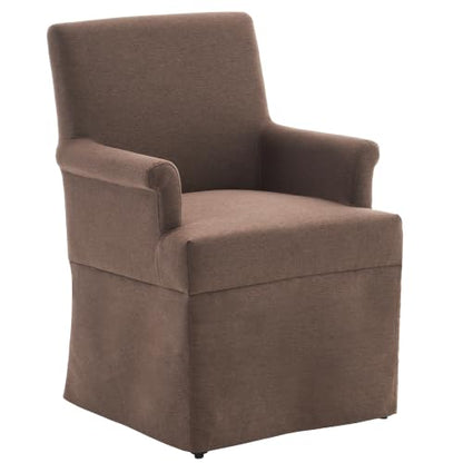 Arm Dining Chair Fabric Long Skirt Slipcovered High Back Upholstered Dinner - color: Brown, size: 1 PC