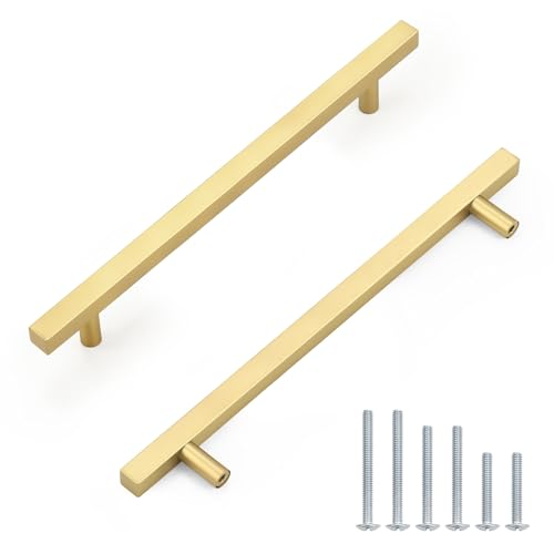 Probrico Brushed Brass Cabinet Pulls & Handles 7.5" CC Square 5 Pack - color: Brushed Brass, size: Hole Center: 192mm(7.5inch)