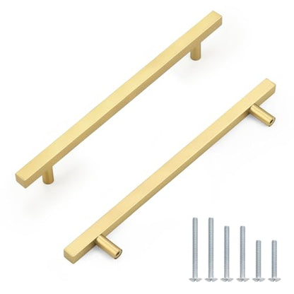 Probrico Brushed Brass Cabinet Pulls & Handles 7.5" CC Square 5 Pack - color: Brushed Brass, size: Hole Center: 192mm(7.5inch)