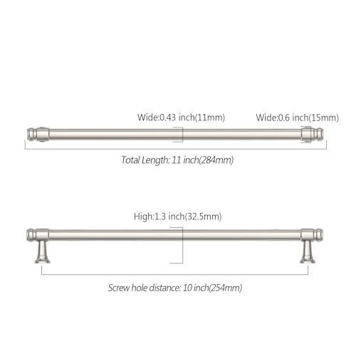 Asidrama 10 Pack 10 Inch Brushed Satin Nickel Kitchen Cabinet Handles - color: Brushed Satin Nickel, size: 10" Hole Center(254mm)