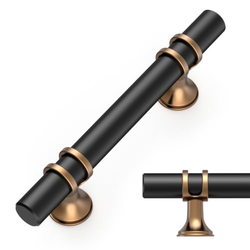 Amerdeco 10 Pack Champagne Bronze and Matte Black Cabinet Pulls 3 Inch(76MM) Hole Centers Kitchen Cabinet Handles Cabinets Hardware Drawer Pulls ZH0058 - color: Champagne Bronze Black, size: 3"/76MM Hole Center