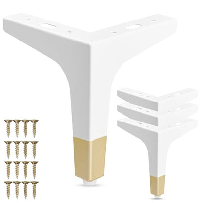 La Vane 4 Inch Diamond Triangle Metal Furniture Legs 4PCS- Heavy Duty Iron - color: White/Gold, size: 4" / 10cm