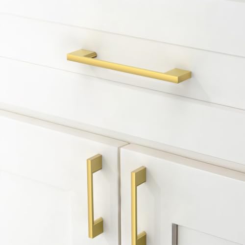 Amerdeco 10 Pack Vibrant Brushed Moderne Brass Zinc Alloy Cabinet Pulls 5" - color: Brushed Moderne Brass, size: 5" hole center