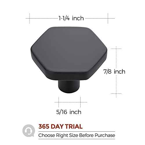 Matte Black Cabinet Knobs 1.1 in Hexagon 15 Pack Solid Kitchen Hardware - color: Matte Black