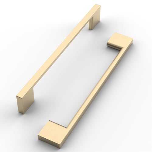 FILTA 10 Pack 6.3 Inch(160mm) Hole Centers Brushed Brass Cabinet Pulls,Stylish Kitchen Cabinet Handles Zinc Alloy Gold Cabinet Hardware for Cabinets Cupboard Handles Drawer Pulls - color: Brushed Brass, size: 6.3" Hole Center, style: 10pack