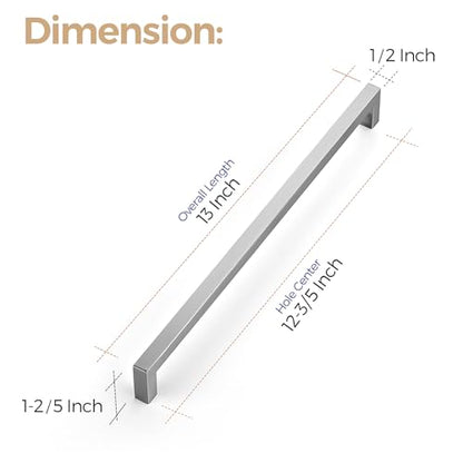 Ravinte Brushed Nickel Square Cabinet Handles & Pulls 12-3/5 Inch 10 Pack - size: 13 in (12-3/5 in Hole Center)